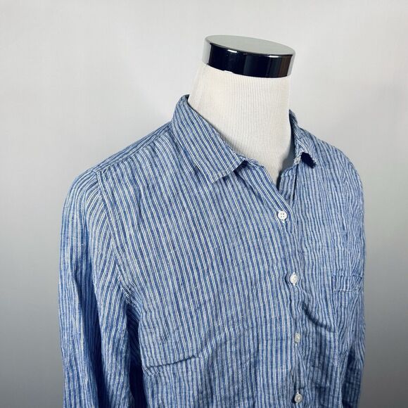 UNTUCKit Size 16 Womens 100% Linen Shirt Blue White Striped Casual Button Front - Picture 1 of 5